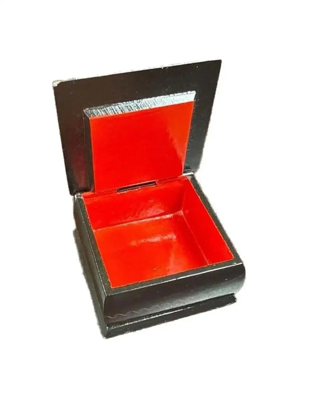 Vintage Kholui Russian Black Lacquer Hand Painted Hinged Trinket Box